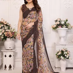Nirmohi Fashion Floral Printed Pure Georgette Saree-image-69