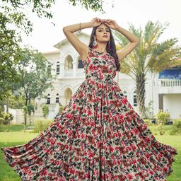Chandbaali Floral Printed Fit & Flared Maxi Dress-image-91