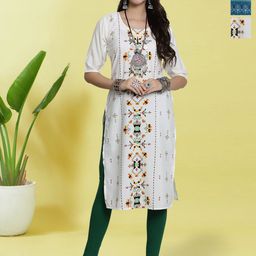 HERE&NOW Selection Of 3 Geometric Printed Round Neck Straight Kurtas-93