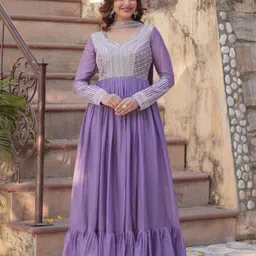 Tilton Georgette Beads Sequins Embroidered Flared Gown With Heavy Dupatta image 3