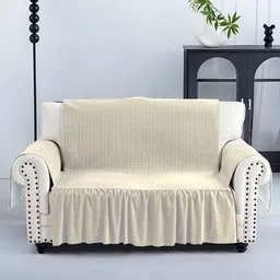 Kuber Industries Cream-Coloured Velvet 1 Piece Sofa Cover With Arms-10