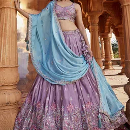 panchhi Embroidered Sequinned Semi-Stitched Lehenga & Unstitched Blouse With Dupatta-image-63