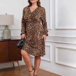 JC Mode Animal Print Tie-Up Neck Puff Sleeve A-Line Dress-image-25