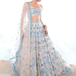ODETTE Floral Embroidered Sequinned Semi-Stitched Lehenga & Blouse With Dupatta-image-65