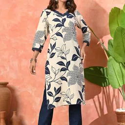 Sangria Floral Printed V-Neck Pure Cotton Straight Kurta With Trousers-picture-42