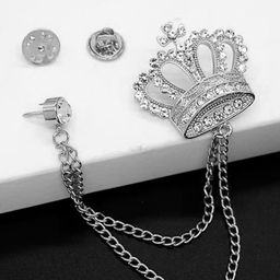 Peora Silver-Plated CZ Studded King's Crown Pattern Double Chain Pin Brooch-42