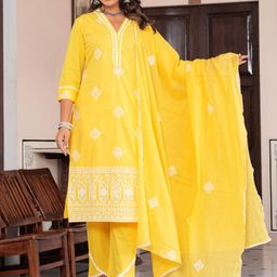 KALINI Women Ethnic Motifs Printed Regular Gotta Patti Pure Cotton Kurta with Trousers & With Dupatta-picture-17
