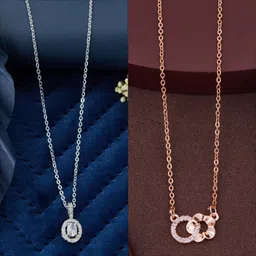 Boghra Sales Women Set Of 2 Silver-Plated German Silver American Diamond Chain-14