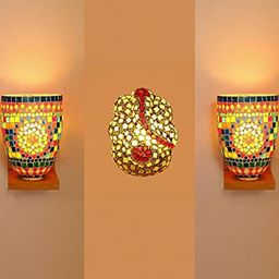 Somil Indore Mosaic Decorative Lamp Combo of Matching Wall Lamp & Blessing God Ganesh Wall Lamp, Multi Compatible with LED, Size: 15 X 15 X 17 Cm, Pack of 3.-image-76