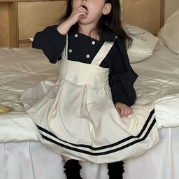 LULU & SKY Girls Shoulder Straps Cotton Pinafore Dress-image-99
