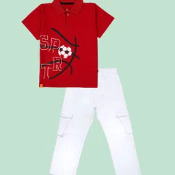 KiddoPanti Boys Printed Polo Collar Pure Cotton T-shirt With Trousers-picture-13