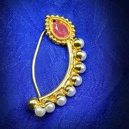 Anouk Gold-Plated Artificial Stone Studded & Pearls Studs Maharashtrian Banu Nath Nosepin-image-58