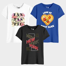 BonOrganik Women 3 Printed Extended Sleeves Applique T-shirt-image-13