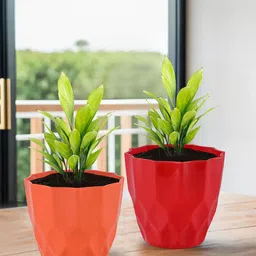 Kuber Industries Orange-Coloured & Red 4 Pieces Barfi Pattern Flower Pots for Garden-37