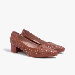 Carlton London Women Textured Block Pumps With Laser Cuts-2