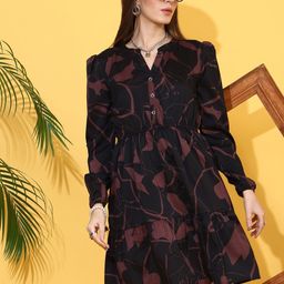 De La Moda Floral Print Crepe Fit & Flare Dress-image-52
