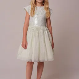 Cherry Crumble Girls Embellished Round Neck Cap Sleeve Sequined Fit & Flare Dress-image-41