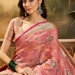 Sangria Floral Woven Design Organza Banarasi Saree-picture-51