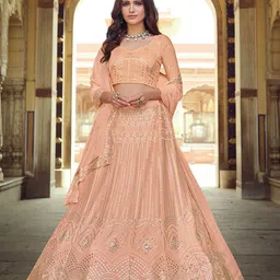 Fusionic Embroidered Sequinned Semi-Stitched Lehenga & Unstitched Blouse With Dupatta-13