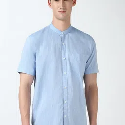 Peter England Casuals Men Band Collar Solid Cotton Slim Fit Casual Shirt-image-79