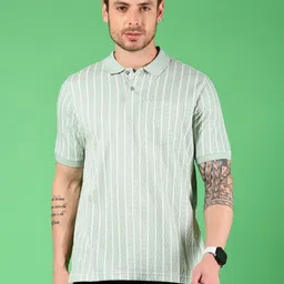 V-Mart Men Self Design Striped Polo Collar T-shirt-image-59
