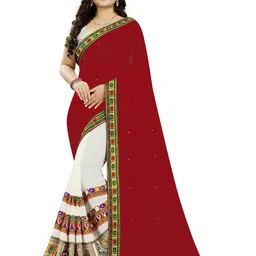 DIVASTRI Embellished Mirror Work Poly Georgette Half and Half Saree-picture-6