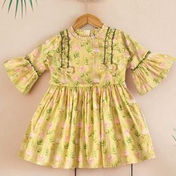 Bella Moda Girls Floral Print Bell Sleeve Knee Length Fit & Flare Dress-14