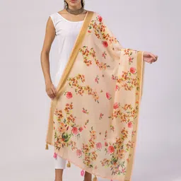 Kaizen TEXO FAB Ethnic Motifs Printed Linen Dupatta with Zari-12