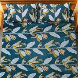 HARYANA HOOPS Teal & White Floral Printed 220 TC Queen Bedsheet Set 2.50m x 2.25m-image-46