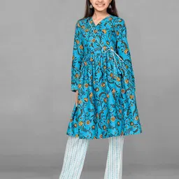 BAESD Girls Floral Printed Angrakha Kurta with Trousers-image-13
