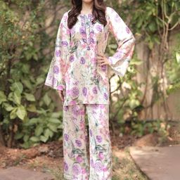 Svamsa Printed Round Neck Top With Trousers Co-Ords-picture-12
