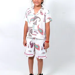 TILISM Printed Cuban Collar Pure Cotton Shirt With Shorts-image-2
