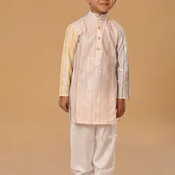 The Mini Trunk Boys Striped Embroidered Kurta with Pyjama-picture-34
