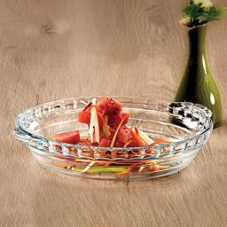 Borosilicate Glass Round Dish with Handle, ( Microwave & Dishwasher Safe) Cook and Serve Casserole-image-1