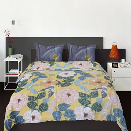 Threadwear Yellow & Green Floral Printed 400 TC King Bedsheet Set- 2.45 m x 2.75 m-image-50