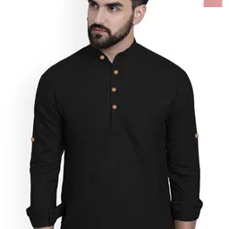 univibe Selection Of 2 Band Collar Rolled Up Sleeves Slim Fit Short Pure Cotton Kurtas-image-46