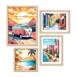 ArtVibes Brown & Blue 4 Pieces Wooden Painting Wall Arts-image-86