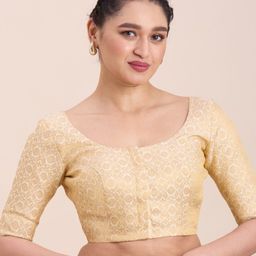 Studio Shringaar Woven Design Round Neck Short Sleeves Saree Blouse-image-79