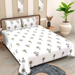 Texstylers White Floral Cotton 210 TC Queen Bedsheet with 2 Pillow Covers-2.74mX2.28m-image-50