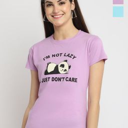 Dreambe Women Pack Of 2 Looney Tunes Graphic Printed Round Neck Cotton T-shirts-picture-0
