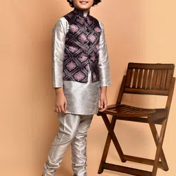 PRINTCULTR Boys Band Collar Three-Quarter Sleeves Regular Kurta & Churidar & Nehru Jacket image 3
