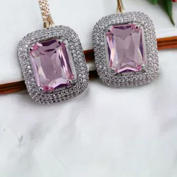 Opal Touch Rhodium-Plated Crystal Studded Square Shaped Studs image 3