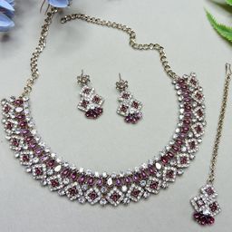 VATSALYA creation Rhodium-Plated Artificial Stone Studded Jewellery Set-image-77