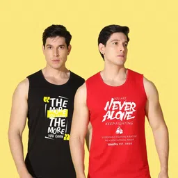WOOSTRO Men Pack Of 2 Typography Printed Scoop Neck Cotton Slim Fit T-shirts-image-81
