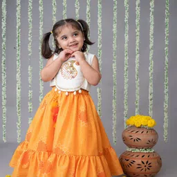 LABEL NEETI Girls Embroidered Thread Work Ready to Wear Lehenga &-36