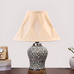 Devansh White Textured Wood Frusturical Shaped Table Lamp-26