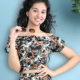 Cutiekins Floral Print Off-Shoulder Puff Sleeve Crop Top-picture-29