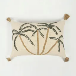 Art Avenue Cream-Coloured & Green Embroidered Rectangle Cushion Covers-image-10