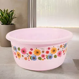 Aura Pink & Yellow Floral Plastic Bath Accessories Set-35