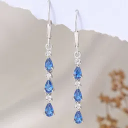 Ornate Jewels 925 Sterling Silver Blue Sapphire Linear Dangler Earring-35
